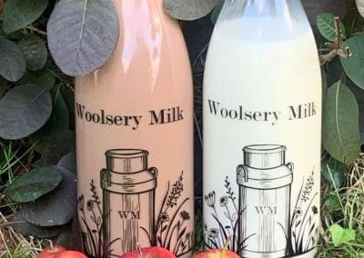 two bottles of Woolsery milk